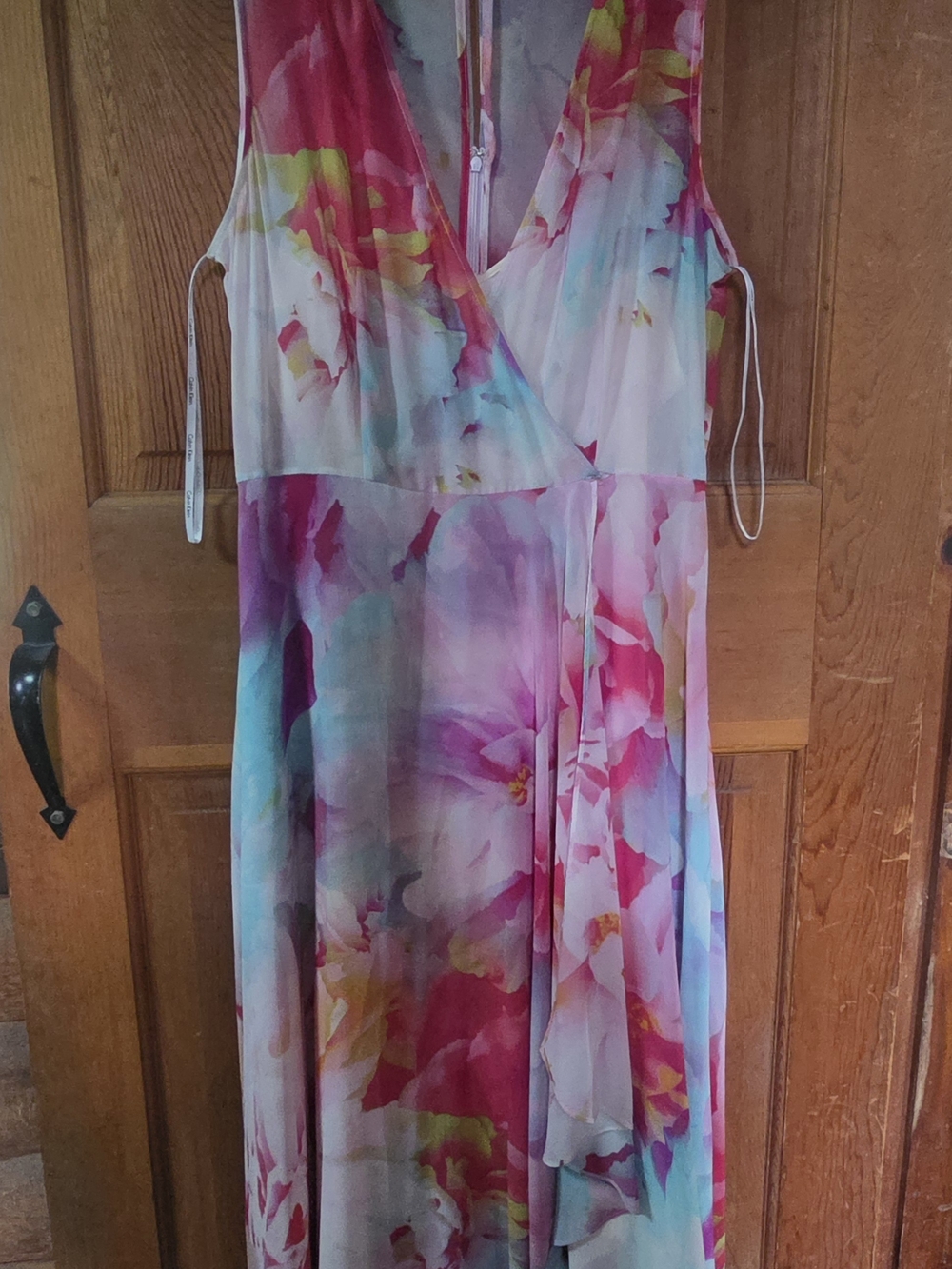 Calvin Klein Floral Wrap Maxi Dress in Pink and Aqua